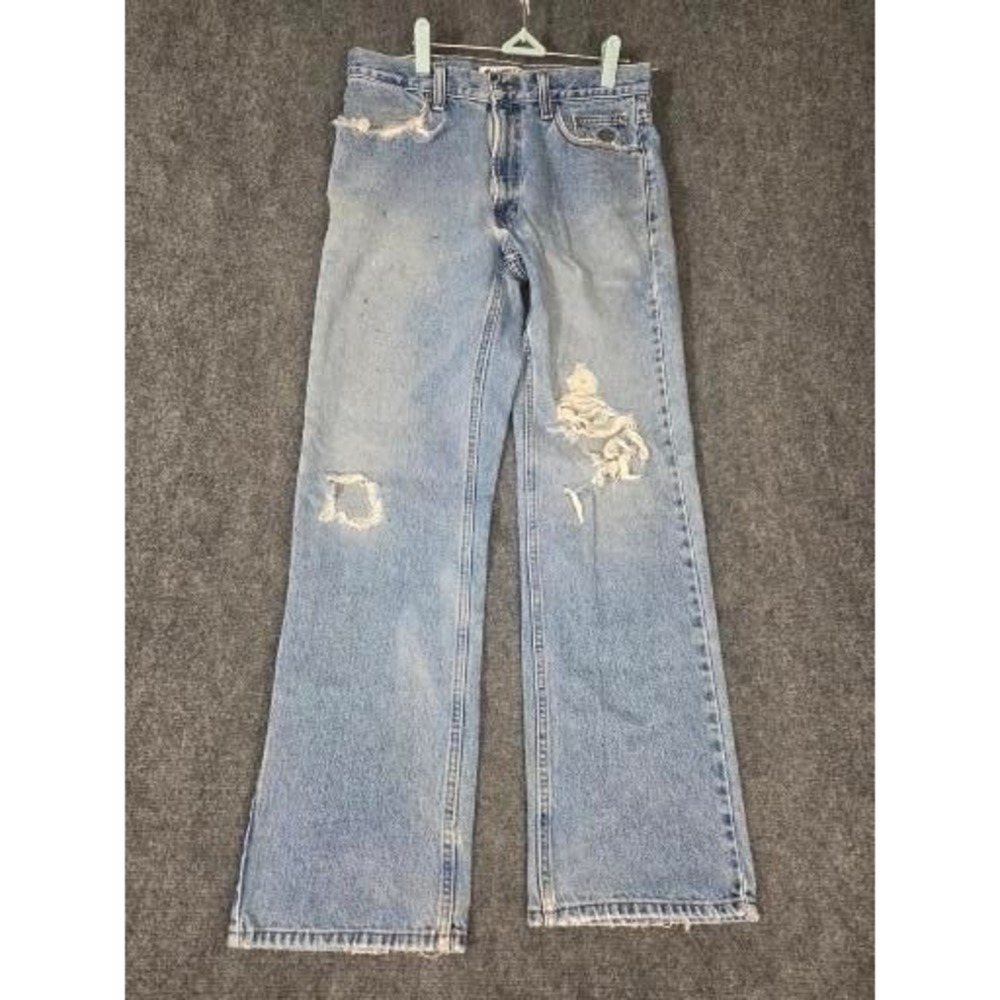 Harley-Davidson Mens Distressed Straight Leg Blue Jeans 32x32 Light Wash Denim